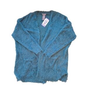 Chelsea & Theodore Womens Sweater Cardigan Size‎ XXLBlue Fuzzy